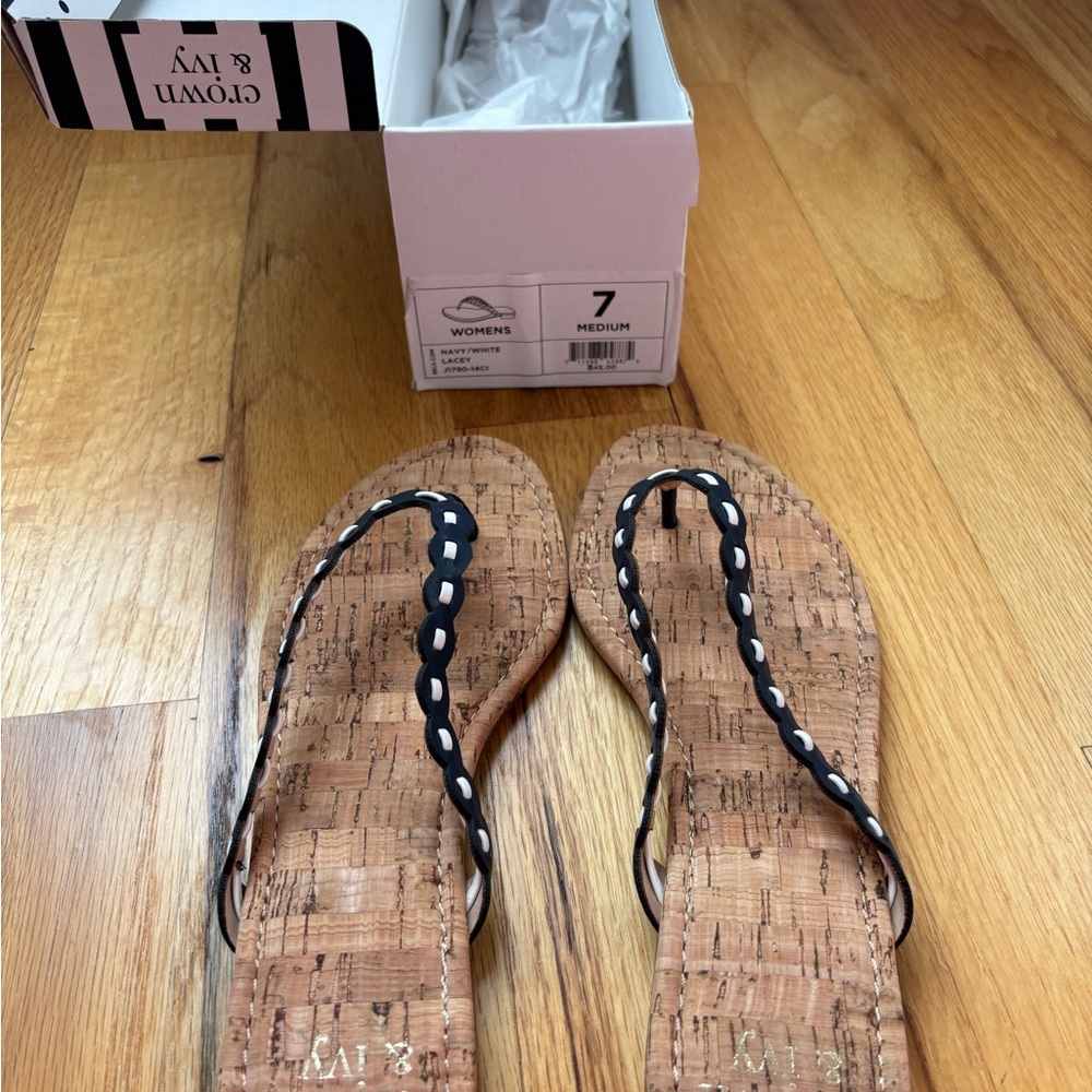 Crown & Ivy Women's Cork Sandals -  navy and white